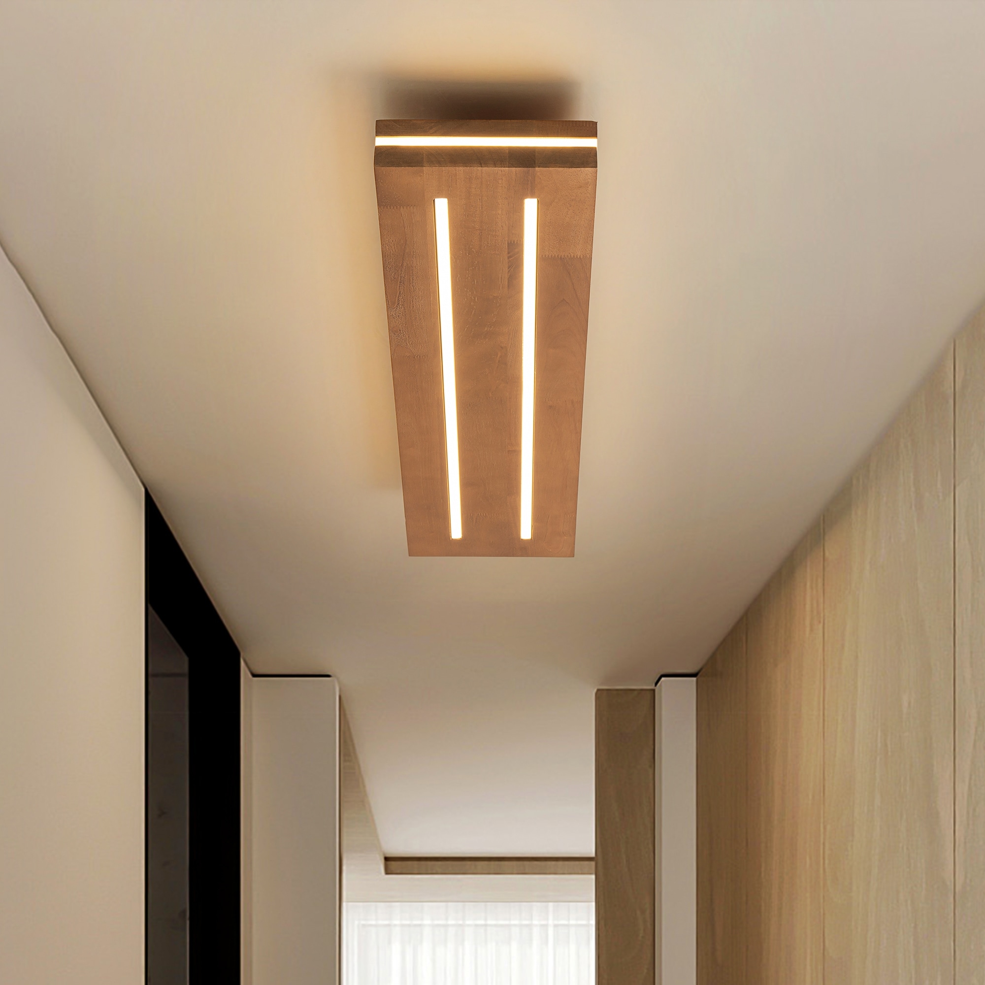 31.5 in. Farmhouse Brown Rectangular Wood LED Flush Mount Ceiling Light - 31.5 in. W x 7.48 in. H x 7.87 in. D 1071842, image size:2000x2000