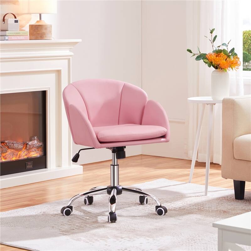 Yaheetech Modern Swivel Rolling Desk Chair Makeup Vanity Chair for Home Office - Simple Pink