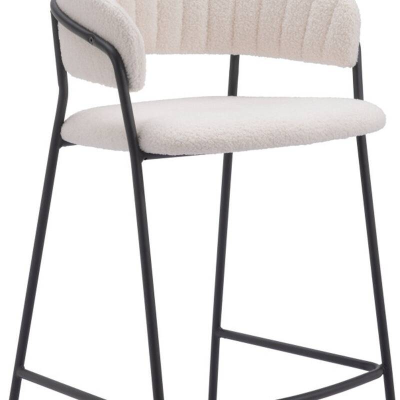 HomeRoots Set of Two 26" Cream and Black Faux Shearling and Steel Low Back Counter Height Bar Chairs