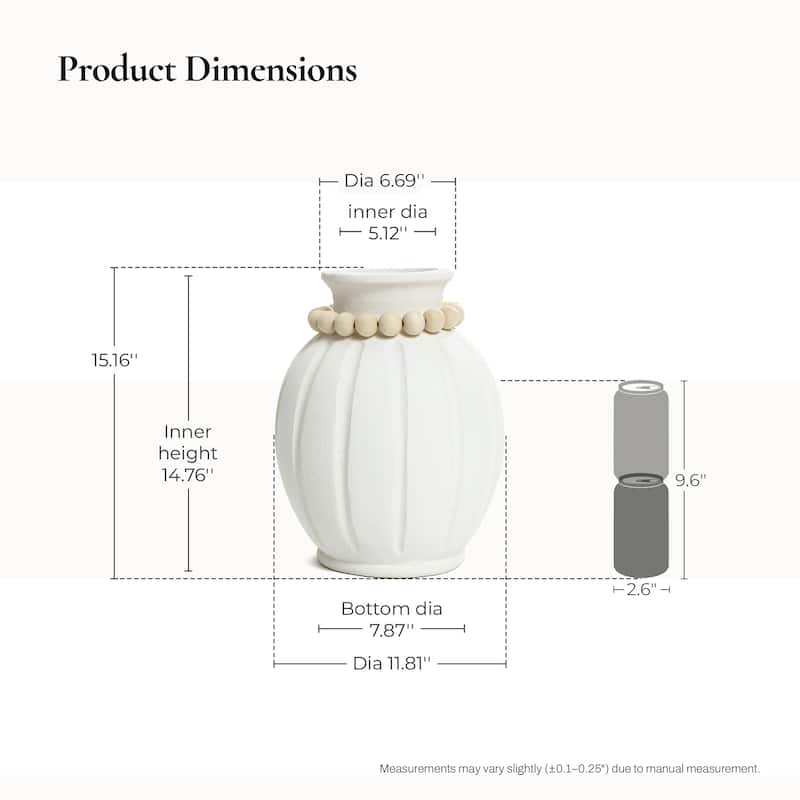 Modern White MgO 15-Inch Tall Round Vase