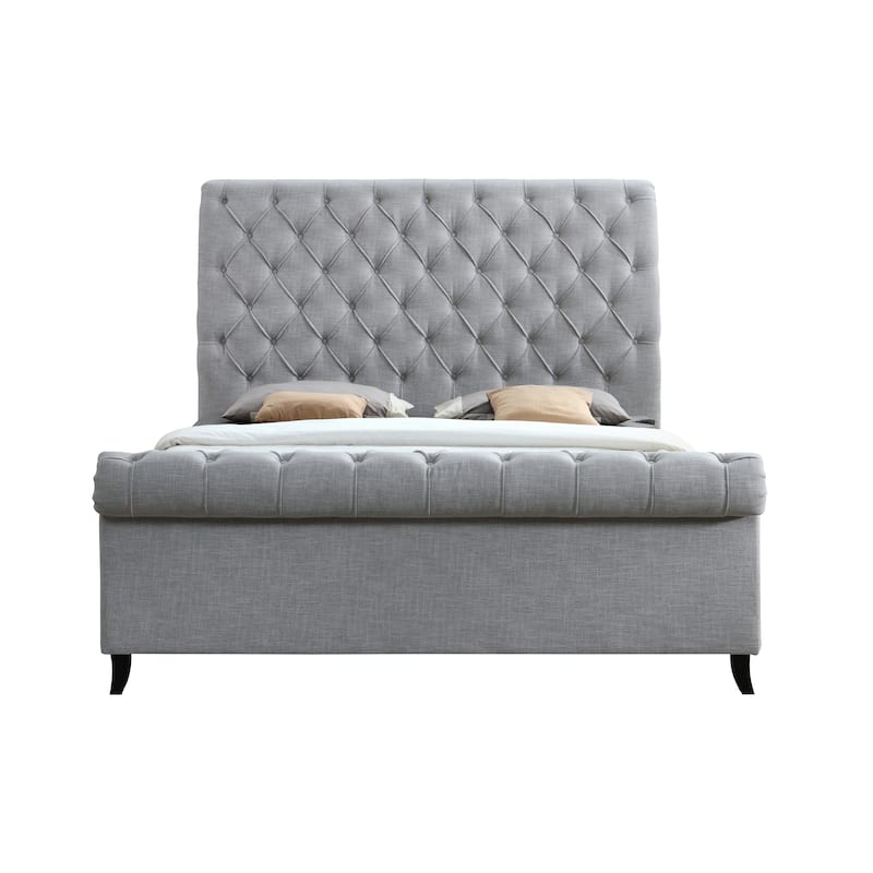 Pietro Gray Fabric Upholstered Tufted Sleigh Platform Bed