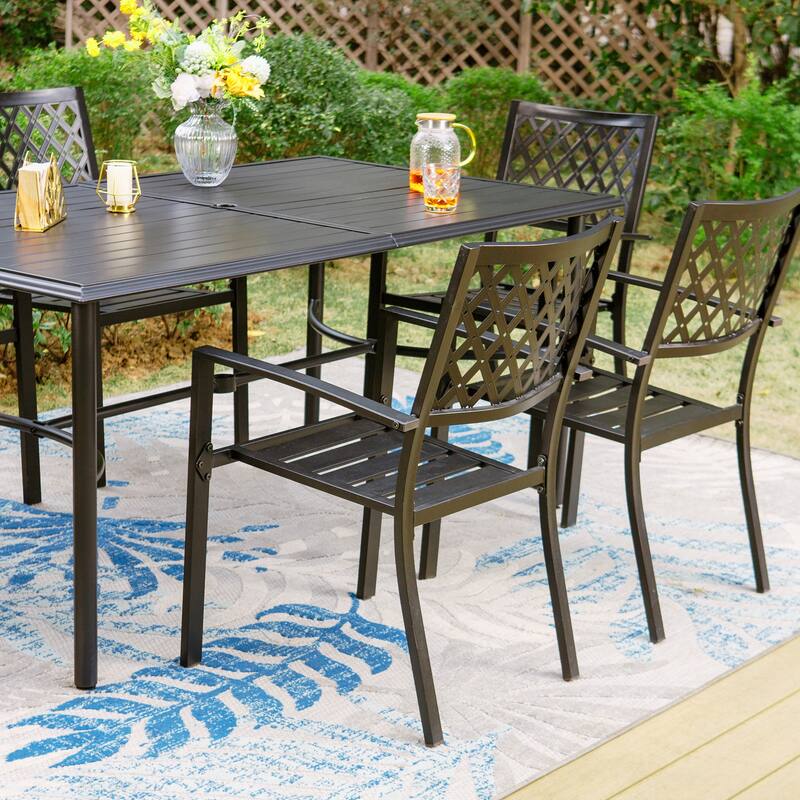 MAISON ARTS 7-Piece Metal Patio Dining Set With 1 Rectangular Table & 6 Stackable Dining Chairs