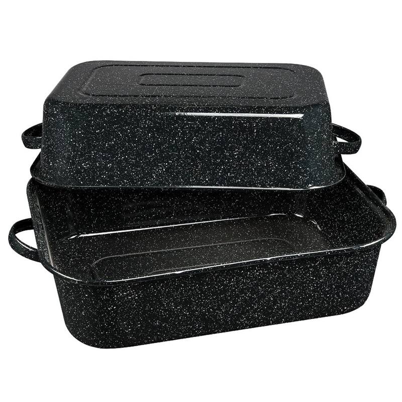 Granite Ware Covered Rectangle Roaster - 21-Inch - 21-Inch - Speckled Black