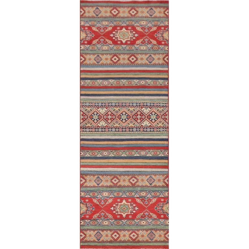 Striped Kazak Runner Rug Handmade Wool Carpet - 2'8" x 9'5"