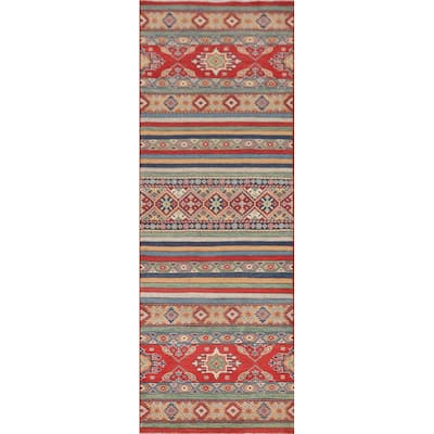 Striped Kazak Runner Rug Handmade Wool Carpet - 2'8" x 9'5"
