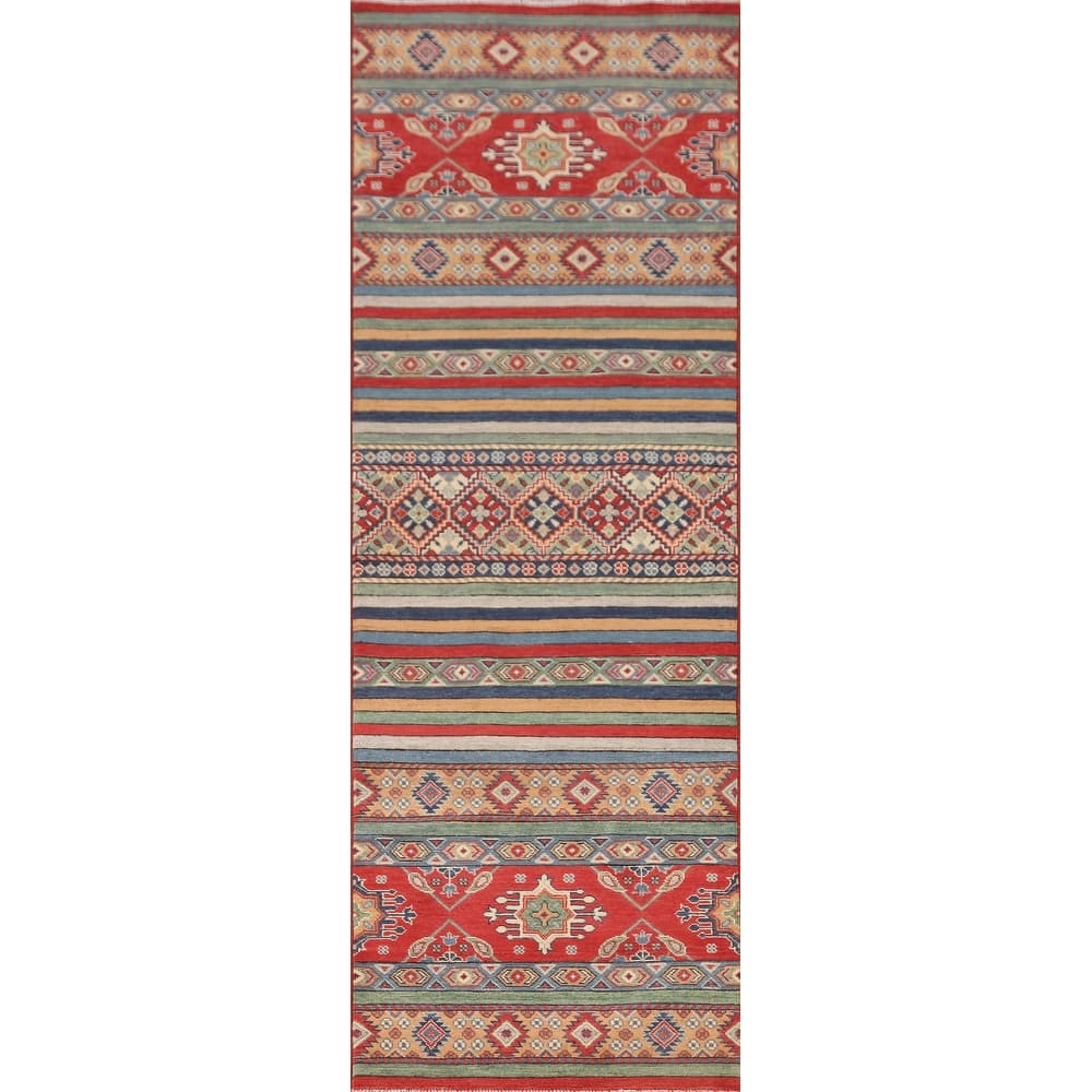 Striped Kazak Runner Rug Handmade Wool Carpet - 2'8" x 9'5"
