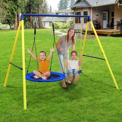 Outdoor Swing Set for Backyard, Backyard Playset w/Safety Belt, Parent-Child Interaction - N/A