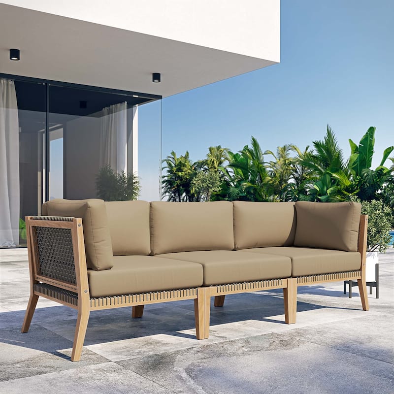Clearwater Outdoor Patio Teak Wood Sofa - Gray Light Brown