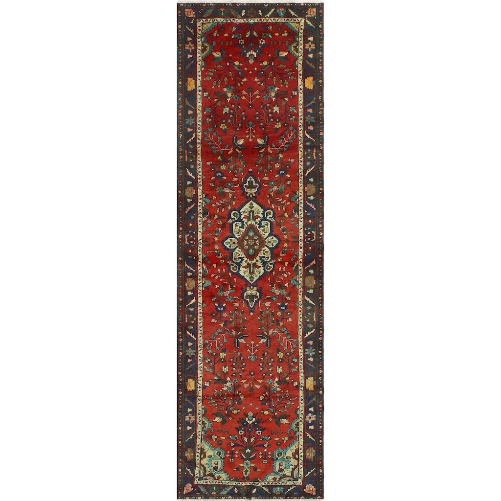 Fine Vintage Distressed Ridge Red/Navy Runner - 3'3" x 12'3"