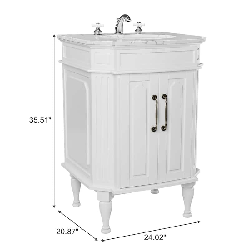 Elegant 24-Inch European Bathroom Vanity with Gold Accents and Marble-Style Sink