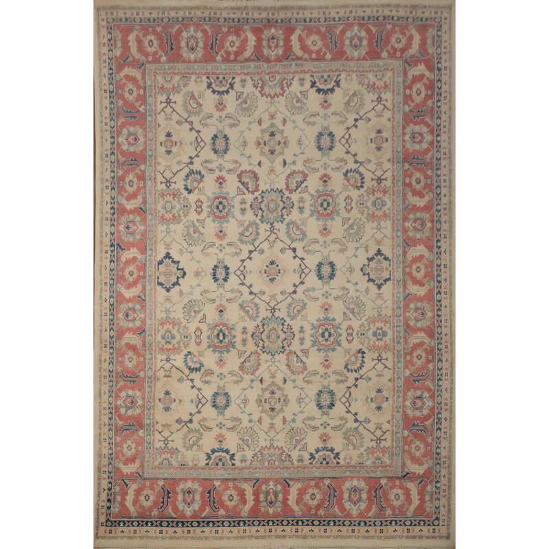 Hand Knotted Oriental 100% Wool Carpet Traditional Floral Beige & Ivories Kazak Area Rug - 11' 11'' X 8' 10''
