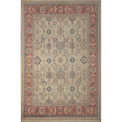 Hand Knotted Oriental 100% Wool Carpet Traditional Floral Beige & Ivories Kazak Area Rug - 11' 11'' X 8' 10''