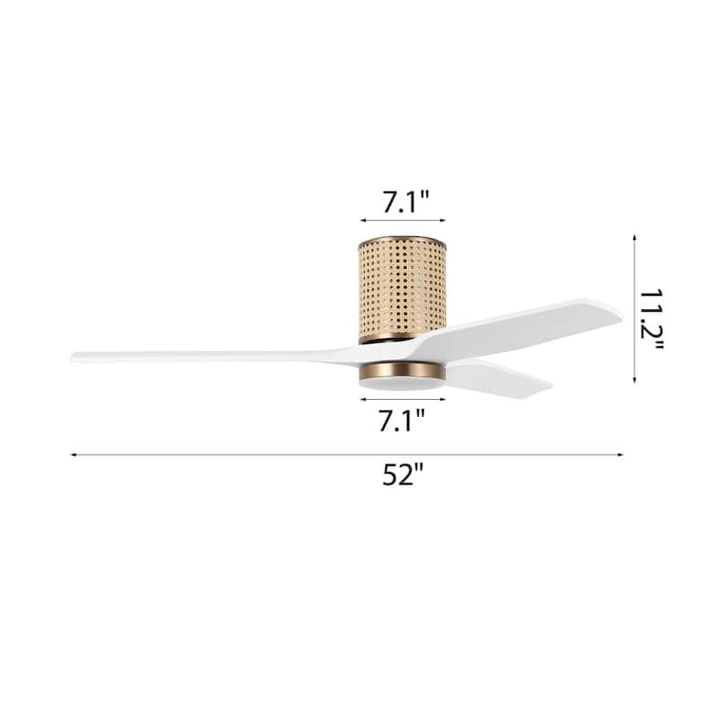 MLiAN 52 In. 3 Solid Wood Blades Flush Mount Ceiling Fan with Light Kit - 52"