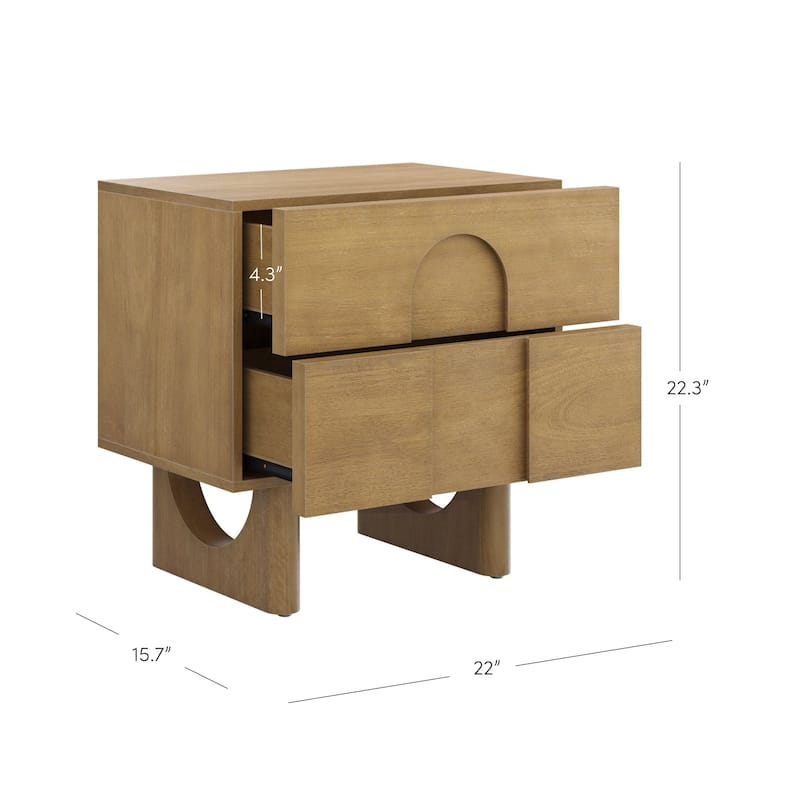Jett Mid Century Modern Nightstand, Wooden Bedside Table with Drawers and Arched Door Cutout