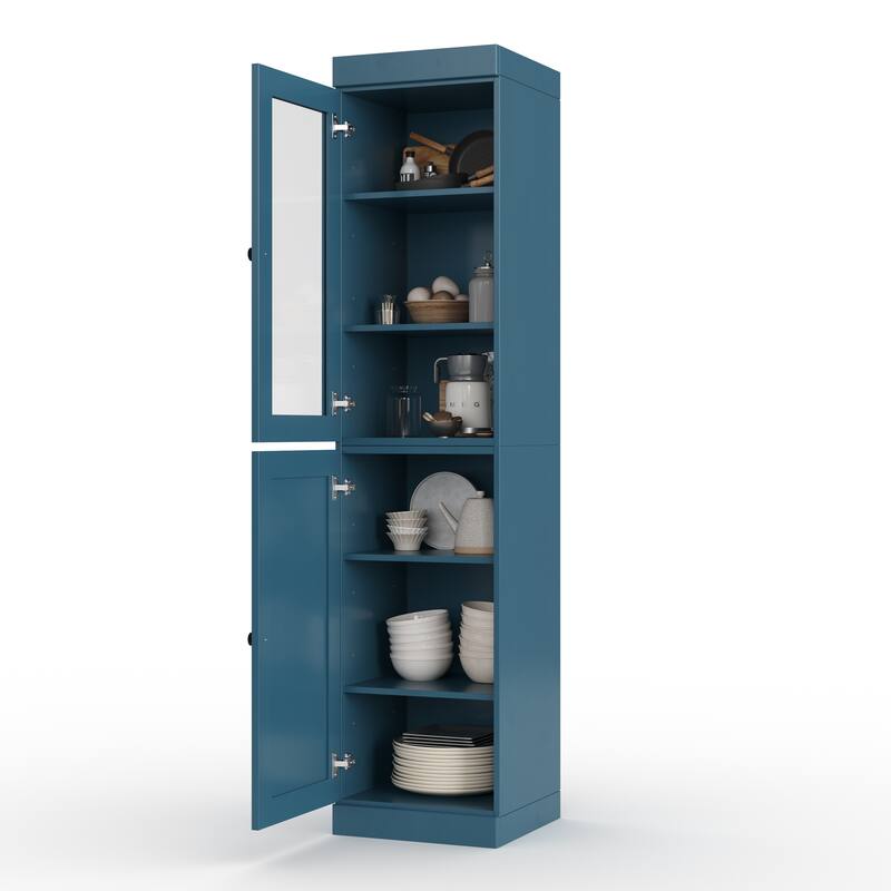 Palace Imports 100% Solid Wood 16.5" Kitchen Pantry Cabinet with Clear Glass, Shaker Doors and Adjustable Shelves