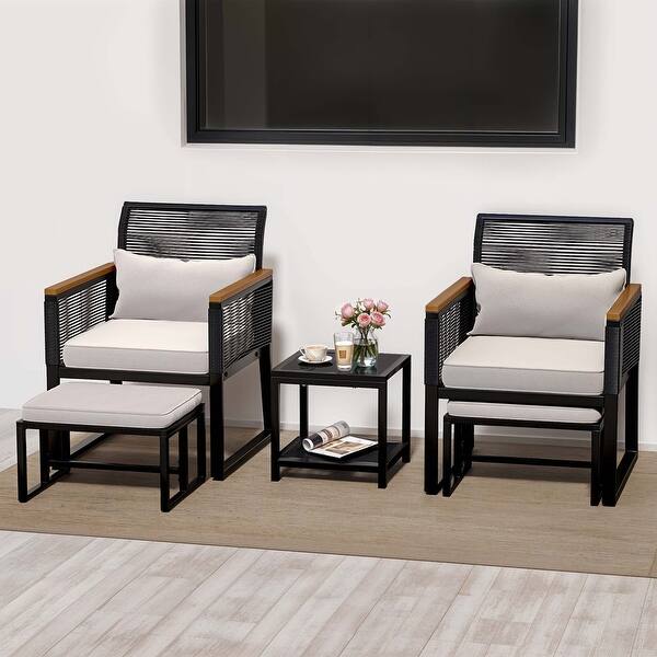 5-Piece Patio Wicker Bistro Set with Cushions - 23.2"L x 28"W x 30.7"H
