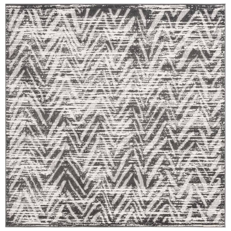 SAFAVIEH Cottage Eibhlis Chevron Waterproof Patio Backyard Rug - 6'7" Square - Grey