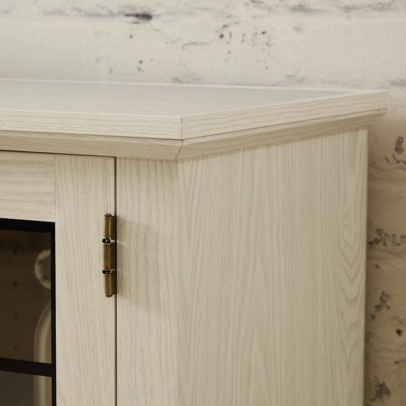 Modern TV Stand, Media Console Cabinet with 2 Glass Door and 18" Electric Fireplace, Faux Stone Entertainment Center