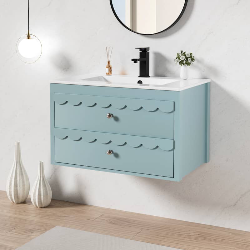24"/30" Wall-Mounted Lace Trim Bathroom Vanity Floating Storage Cabinet