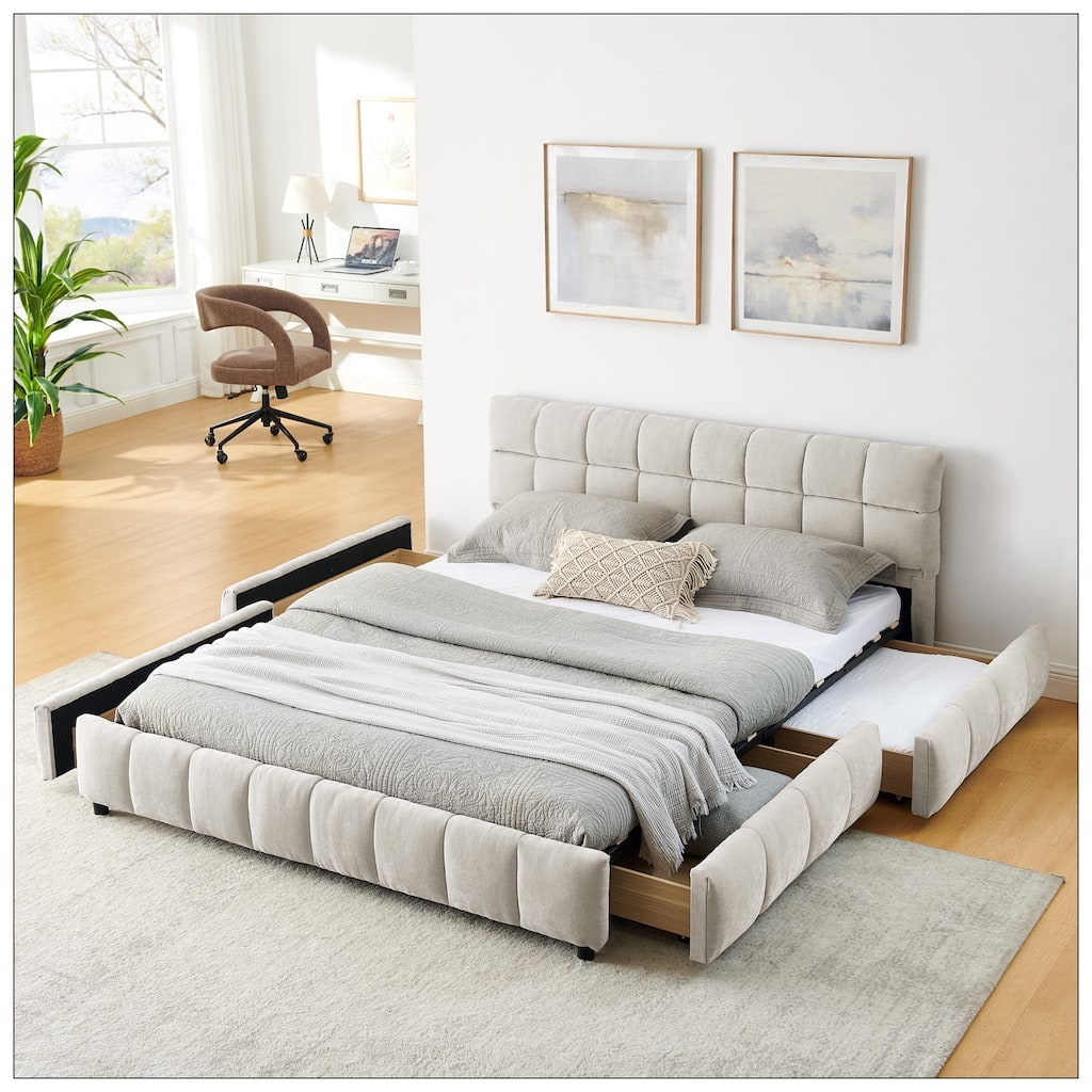 Queen Size Upholstered Bed with headboard and solid bed frame