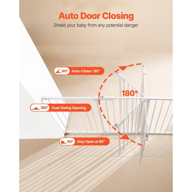 White Adjustable Kid's Gate 60-63in with Auto-Close and One-Hand Lock - 60.6-63.3 L x 30 W in.