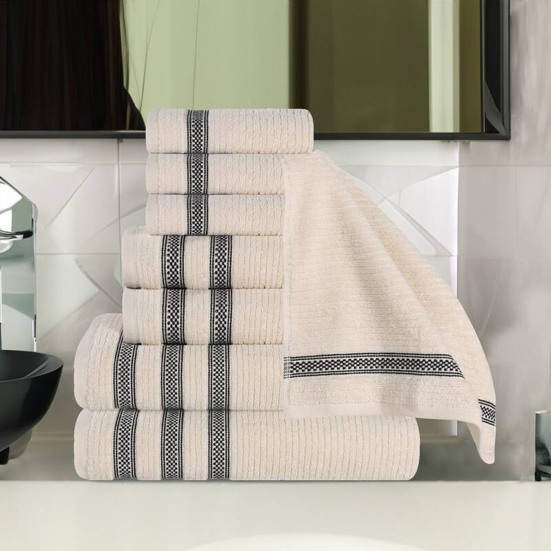 Superior Brea Zero Twist Cotton Ribbed Modern 8 Piece Bathroom Towel Set - Ivory
