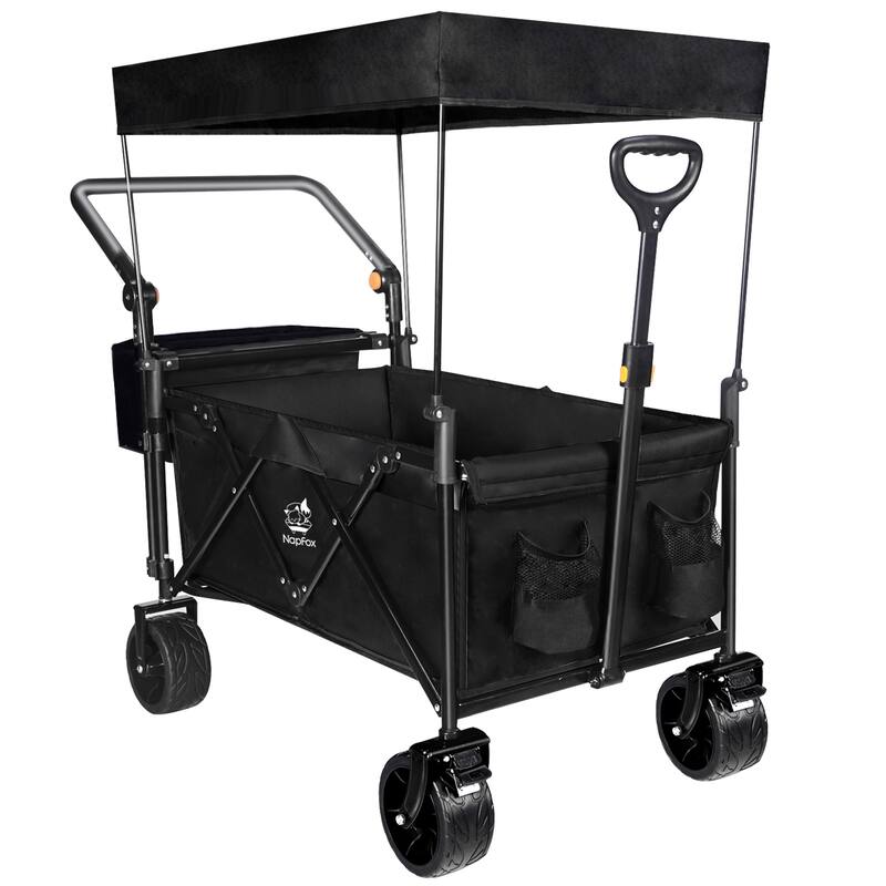 Collapsible Wagon with Canopy Extra Large 140L Storage Steel Frame All-Terrain Wheels Brakes - 20” x 44.9” x 46.8”