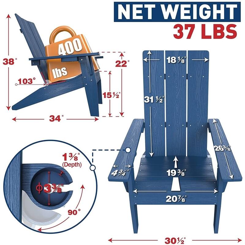WINSOON 3-Piece All Weather HIPS Outdoor Cup Holder Adirondack Chairs and Table Set