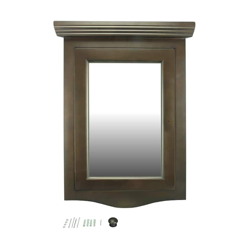 Wooden Corner Medicine Cabinet with Mirror Dark Oak Wall Mount Medicine Cabinet - N/A