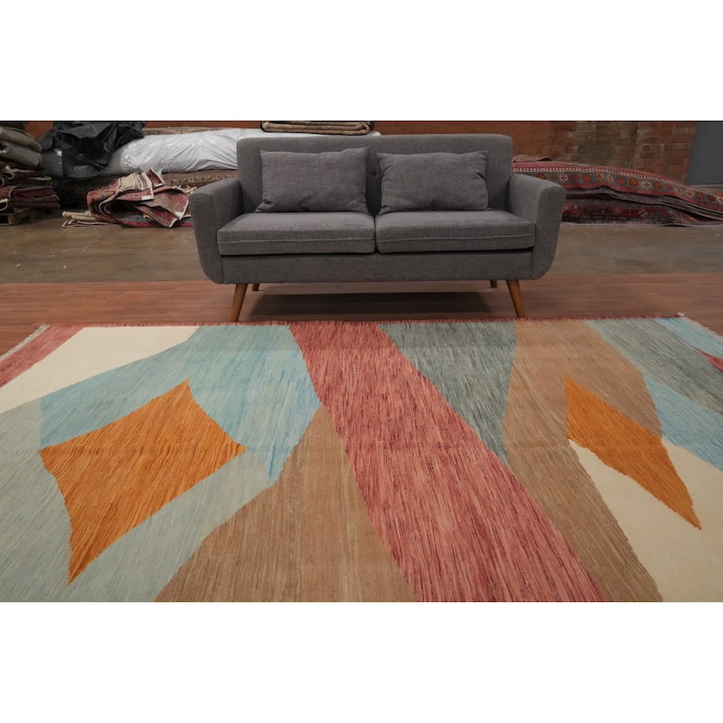 Hand Woven Oriental 100% Wool Carpet Southwestern Modern Multi-Colored Kilim Area Rug - 9' 7'' X 8' 0''
