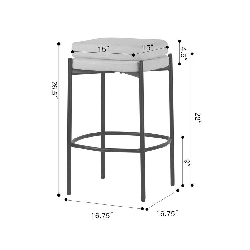Set of 2 Avril White Boucle Backless Counter Stool with Black Metal Legs