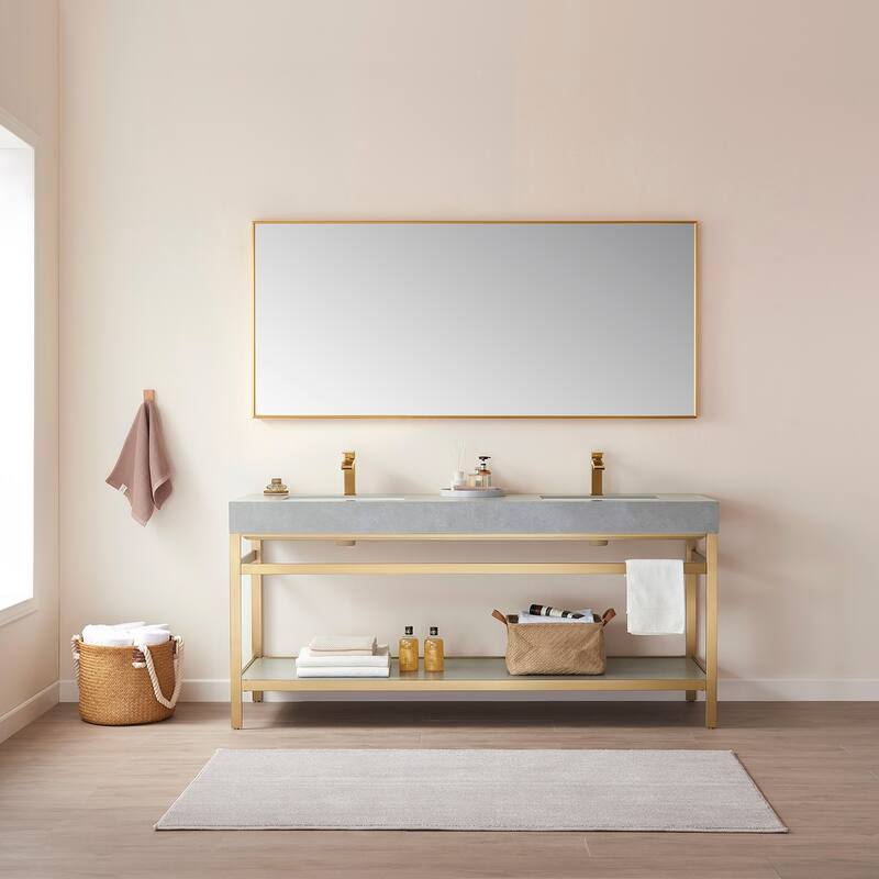 Viella 72" Bathroom Vanity Aluminum Framed Wall Mirror in Gold