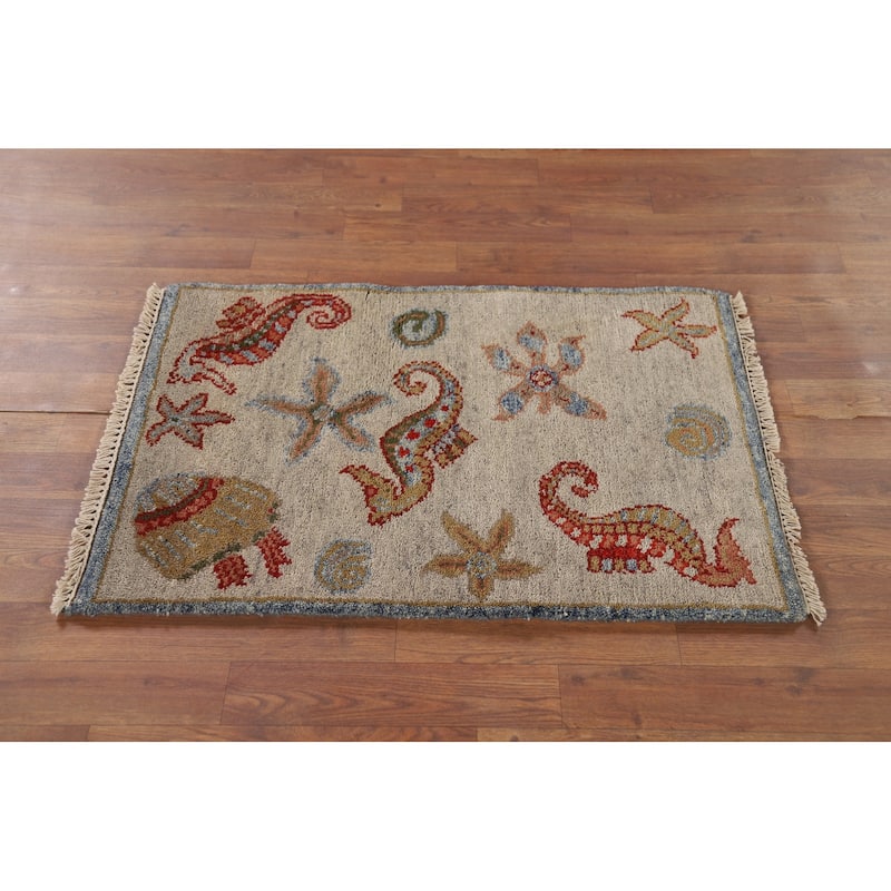 Animals Design Art Deco Accent Rug Handmade Oriental Wool Carpet - 2'0" x 3'0"