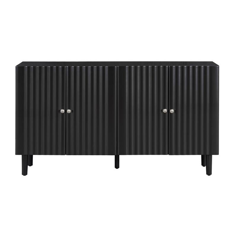 Anmytek Black Ribbed Sideboard Cabinet Modern Dining Room Storage with Four Textured Doors