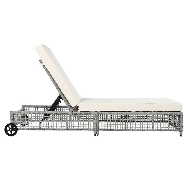 Rattan Lounge Chair w/ 5 Position Backrest,Cushion, Wheels (Set of 2)