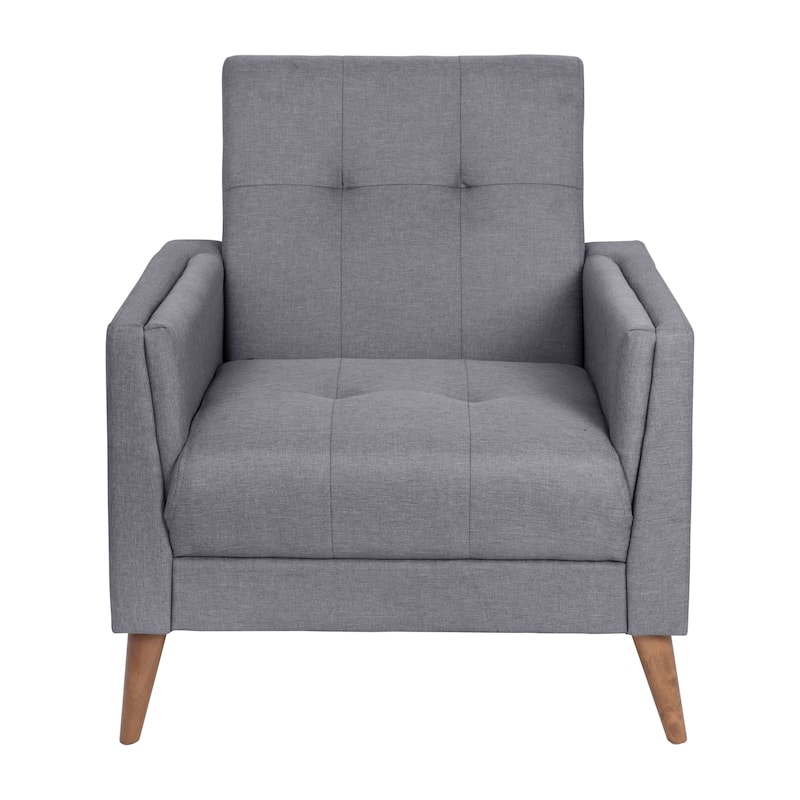 Mid-Century Modern Upholstered Tufted Chair with Wood Legs