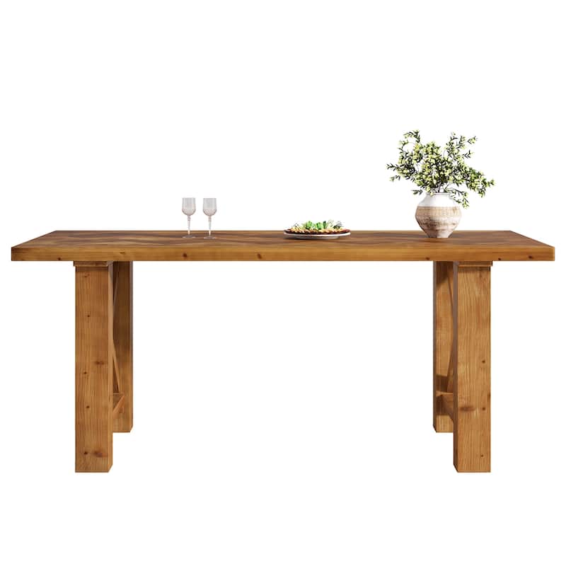 63-Inch Dining Table for 4-6, Farmhouse Solid Fir Wood Kitchen Table