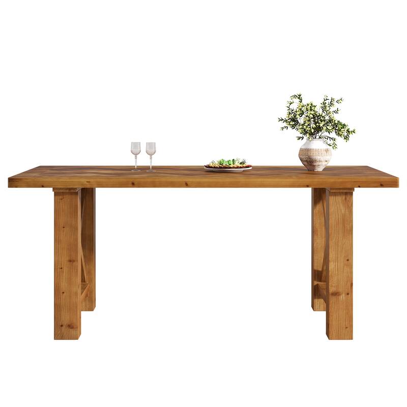 63-Inch Dining Table for 4-6, Solid Wood Kitchen Table for Dining Room, Living Room