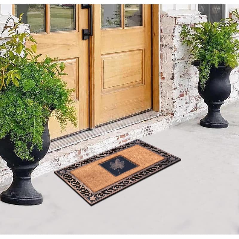 A1HC Rubber and Coir Maple Leaf, Heavy Weight Durable Copper Finish Doormat, 23"X38"