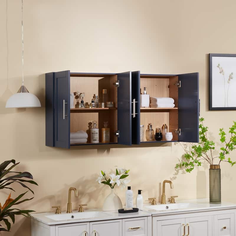 Wooden Wall-Mounted Cabinet with Double Doors and Shelves.