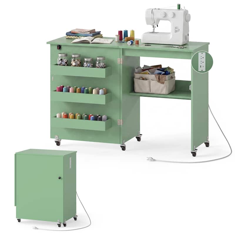 Costway Folding Sewing Machine Table Lockable Casters Rack with 3 - See Details