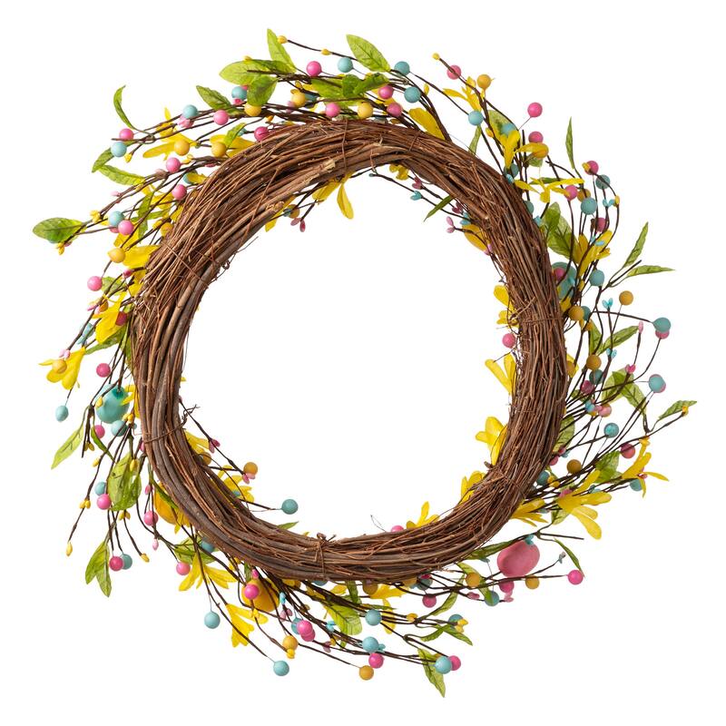 Glitzhome 22"D Artificial Easter Spring Eggs Berries Wreath for Front Door Wall Decor