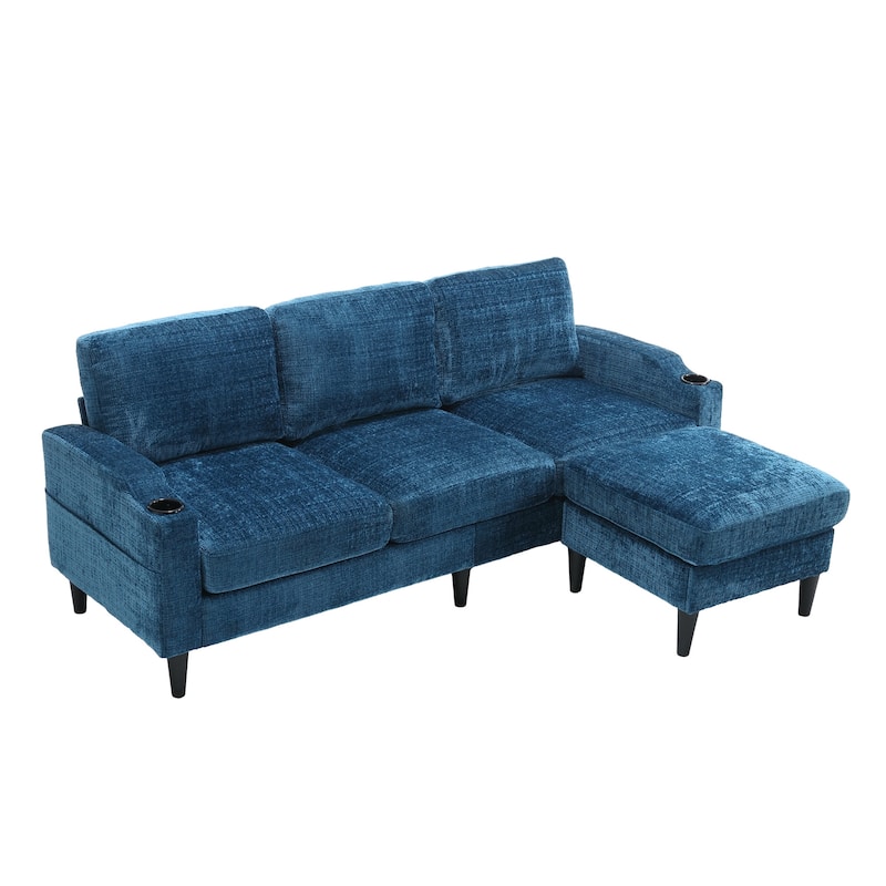 HOMEFUN Chenille Upholstered L-Shaped Living Room Sofa with Storage Ottoman