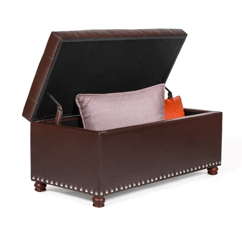 Adeco Rectangular Storage Ottoman Tufted Faux-Leather Bench Lifted Top