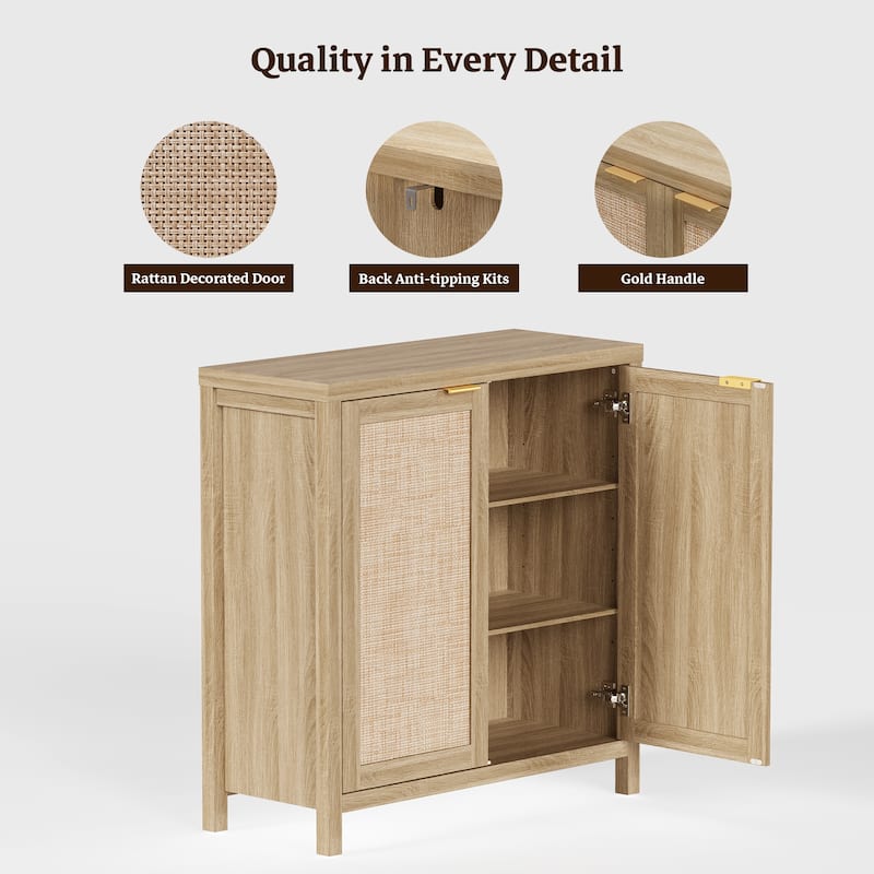 SICOTAS Rattan Sideboard Buffet Set of 2 with 2 Doors - N/A