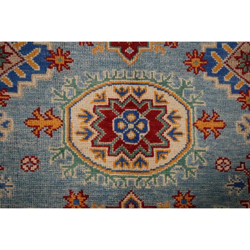 Light Blue Kazak Area Rug Handmade Bedroom Wool Carpet - 5'3" x 6'9"