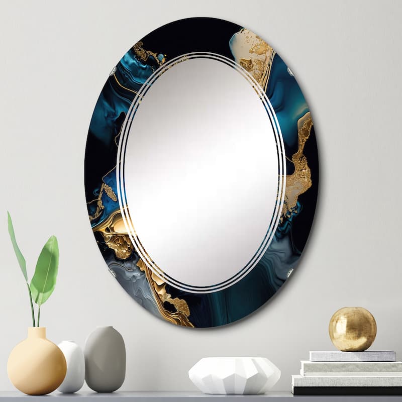 Designart 'Abstract Geode Marble Blue IV' Printed Abstract Marble Wall Mirror - 20in.x30in.