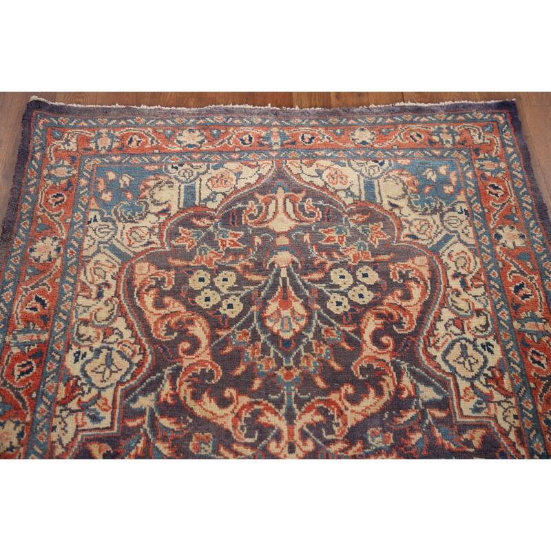 Hand Knotted Oriental 100% Wool Carpet Traditional Floral Navy Blue & Blues Mahal Runner Rug - 10' 10'' X 3' 3''