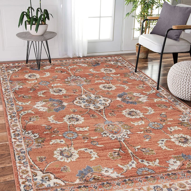 Julia Traditional Floral Area Rug - 7'10" x 10'2" - Orange