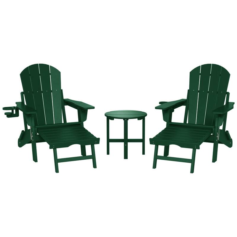 Laguna Outdoor 3-Piece Folding Adjustable Adirondack Chair with Hideaway Ottoman & Round Side Table - Dark Green